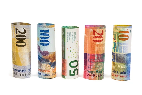 A hengerelt svájci frank bankjegyek — Stock Fotó