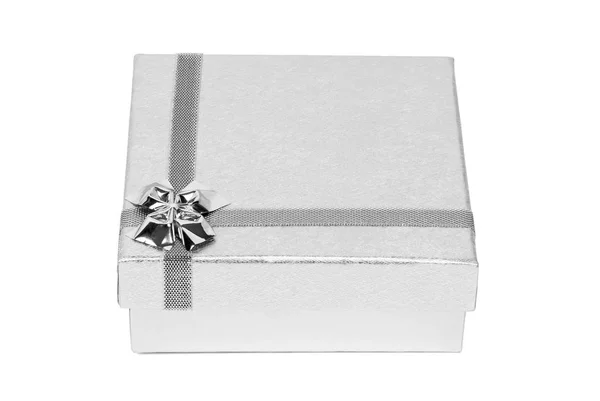 Silver decorative present box isolated on white background — Stock Photo, Image