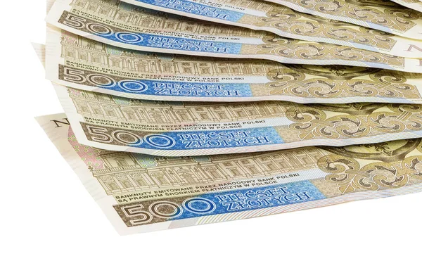 Billetes nuevos de 500 zloty pulido sobre fondo blanco —  Fotos de Stock