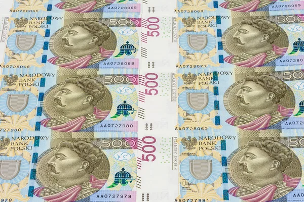 Billetes de 500 pln colocados en fila —  Fotos de Stock