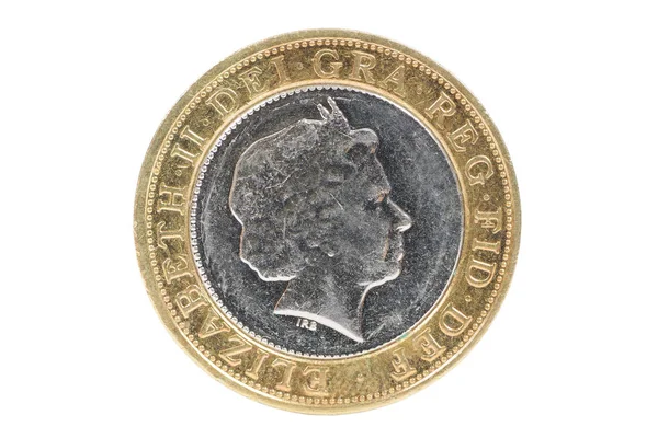 Detailní záběr na britské mince 2 libry — Stock fotografie