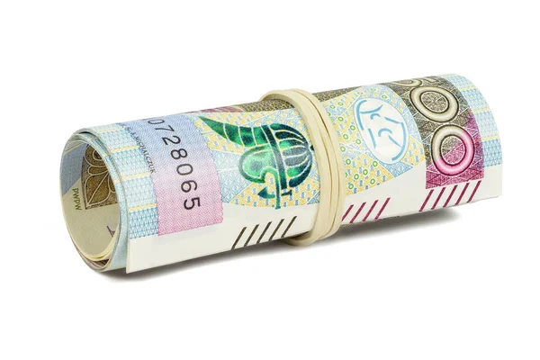 Polish banknotes of 500 PLN rolled with rubber Stock Picture