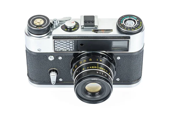 Câmera analógica vintage no fundo branco — Fotografia de Stock
