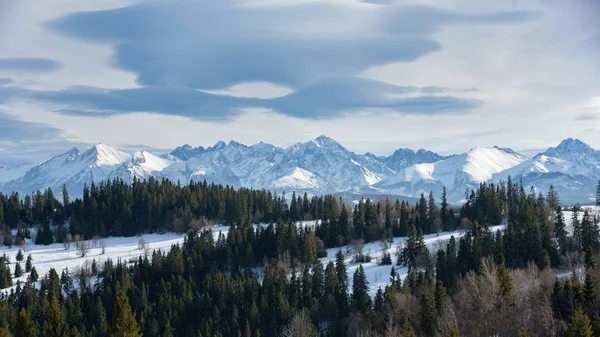 Polonya Slovakya Sınırındaki Yüksek Tatra Dağları Nın Panoramik Kış Manzarası — Stok fotoğraf