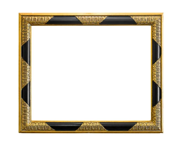 带有黑色元素的金色装饰画框 白色背景下带有剪切路径 — 图库照片
