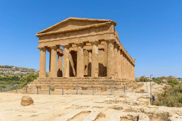 Agrigento Sicilya Talya Daki Tapınaklar Vadisi Ndeki Concordia Tapınağı Kalıntıları — Stok fotoğraf