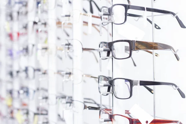 Gafas Tienda Vidrio Óptico Número Gafas Ópticos Puntos Venta Soporte — Foto de Stock
