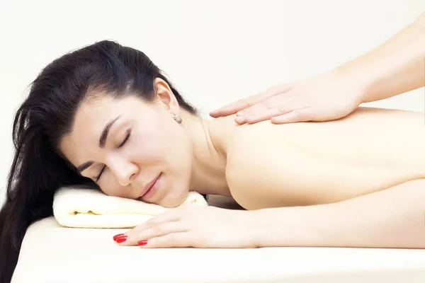 Massage Spa Salon Girl Wellness Massage Concept Light Background — Stock Photo, Image