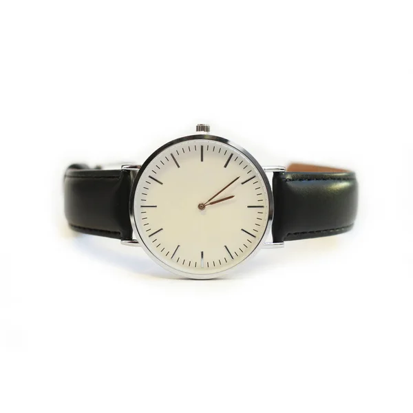 Wristwatch Black Strap White Dial Isolated White Background — Stock Photo, Image