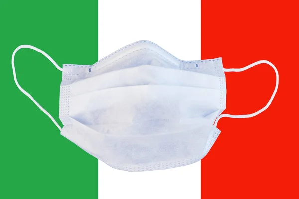 Máscara Médica Bandera Italia Cuarentena Pandemia Coronavirus Aislamiento —  Fotos de Stock