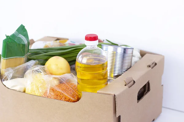 Doação Caixa Supermercado Ajudar Produtos Para Aqueles Que Precisam Caixa — Fotografia de Stock