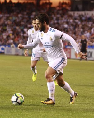 Coruna, İspanya. 20 Ağustos 2017. La Liga maçında Real Madrid 'li Isco, RC Deportivo de La Coruna ve Real Madrid arasında Riazor Stadyumu' nda oynandı..