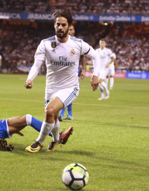 Coruna, İspanya. 20 Ağustos 2017. La Liga maçında Real Madrid 'li Isco, RC Deportivo de La Coruna ve Real Madrid arasında Riazor Stadyumu' nda oynandı..