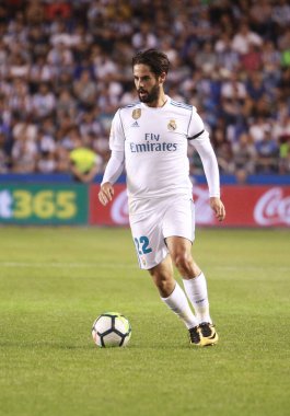 Coruna, İspanya. 20 Ağustos 2017. La Liga maçında Real Madrid 'li Isco, RC Deportivo de La Coruna ve Real Madrid arasında Riazor Stadyumu' nda oynandı..