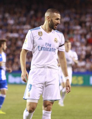 La Coruna, İspanya .20 Ağustos 2017 .RC Deportivo de La Coruna ve Real Madrid arasındaki La Liga maçı sırasında Real Madrid 'den Karim Benzem