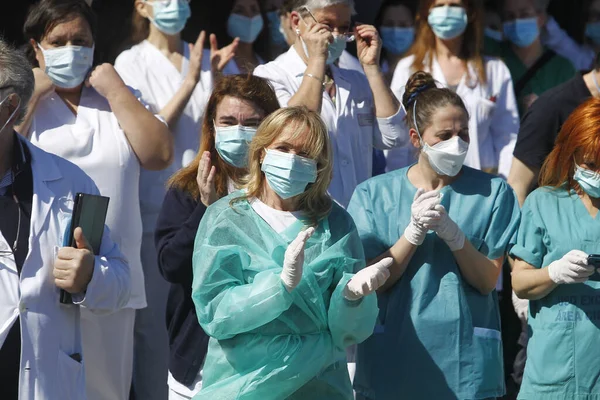 Coruna Hiszpania Pracownicy Służby Zdrowia Zajmujący Się Nowym Kryzysem Koronawirusowym — Zdjęcie stockowe