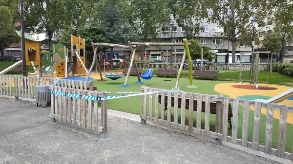 Coruna Espanha Parque Infantil Fechado Com Fita Adesiva Devido Quarentena — Fotografia de Stock