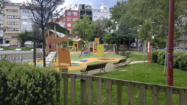 Coruna Espanha Parque Infantil Fechado Com Fita Adesiva Devido Quarentena — Fotografia de Stock