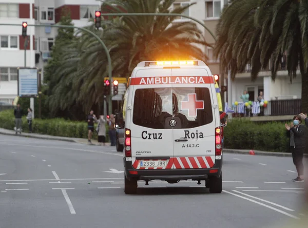 Spain Ambulance Car Emergency Medical Service Mission Coronavirus Worldwide Outbreak — Stock Photo, Image