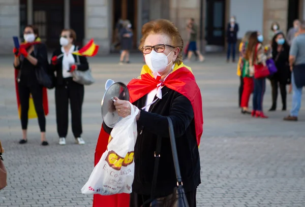 Coruña España Manifestante Panista Con Mascarilla Protestando Tocando Una Cacerola — Foto de Stock