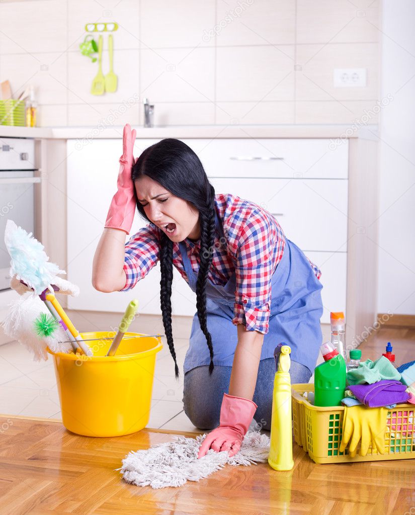 Frustrated cleaning lady