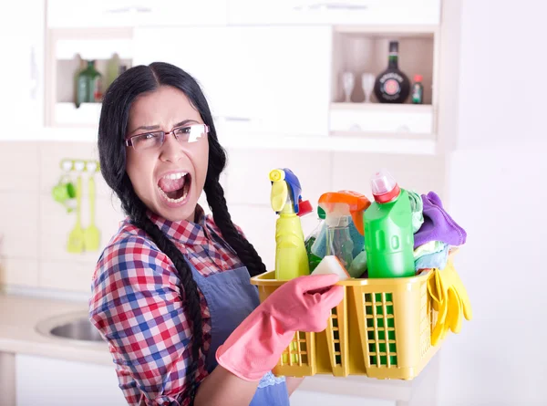 Frustrata donna delle pulizie — Foto Stock