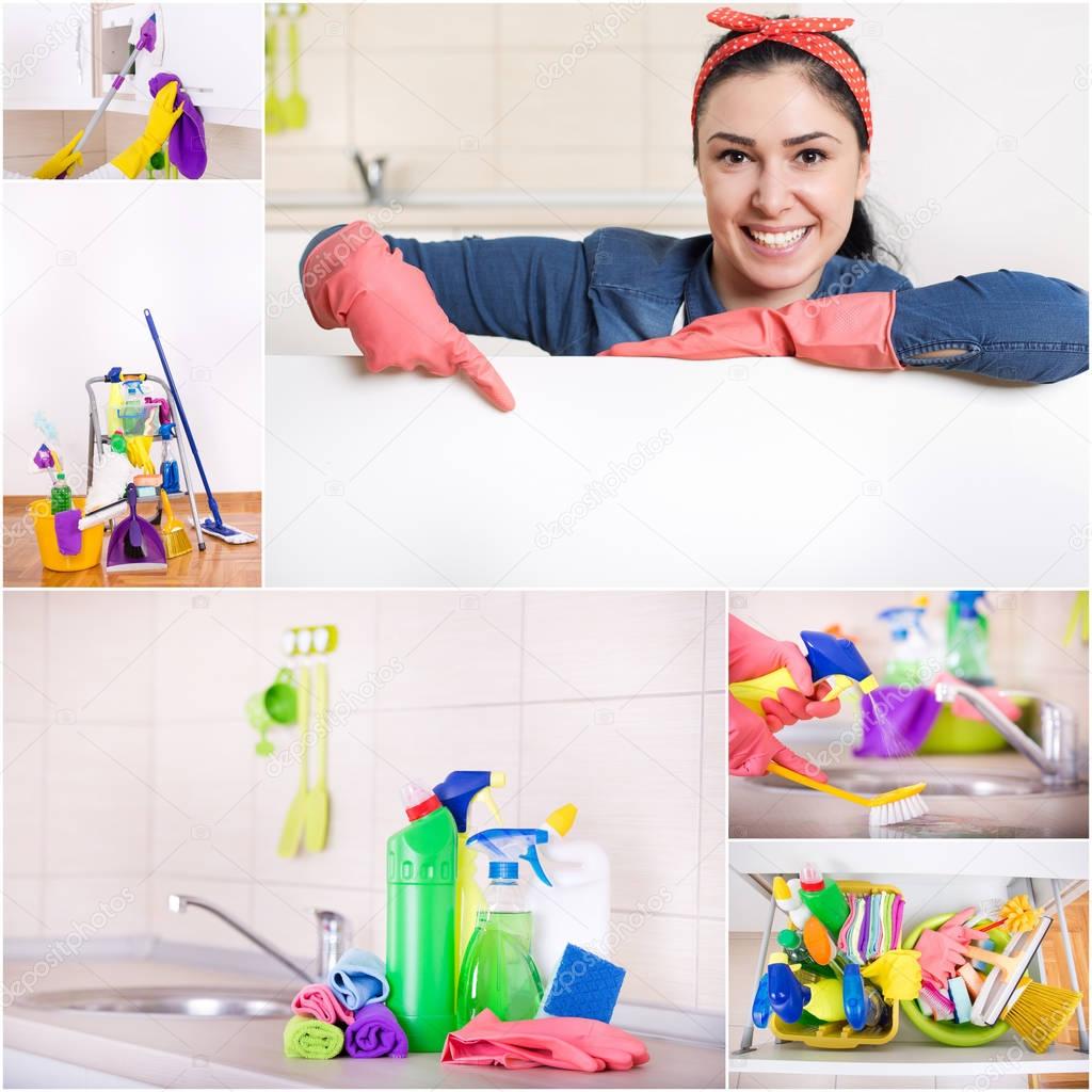 Collage of house cleaning concept