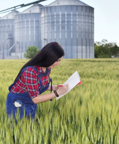 Chica agricultora en el campo de cebada — Foto de Stock