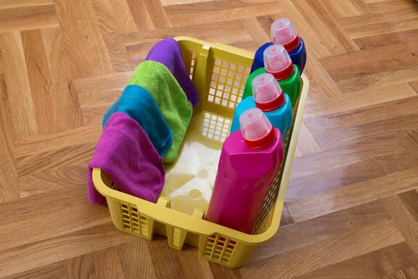 Cleaning supplies and equipment on floor — Stock Photo, Image