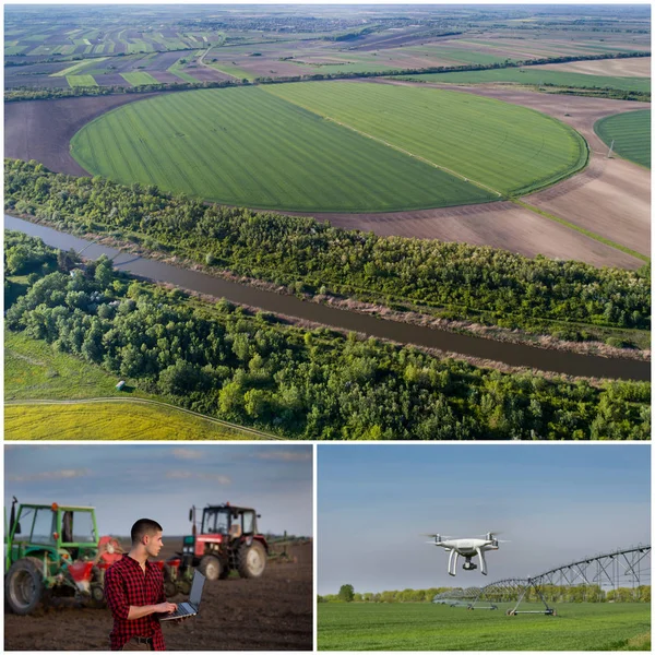 Collage av jordbruket fungerar skjuta från drone — Stockfoto