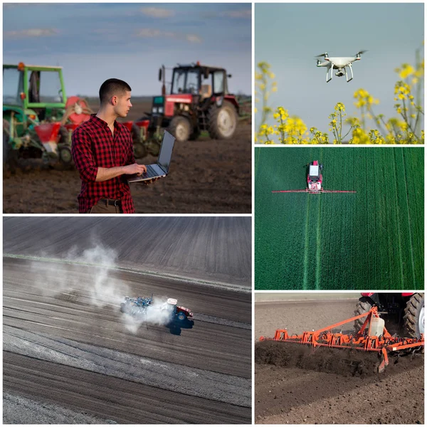 Collage of agricultural works shoot from drone — Stock Photo, Image
