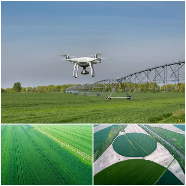 Kolaż rolniczych działa strzelać z dronów — Zdjęcie stockowe