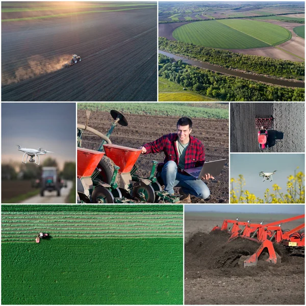 Collage van landbouw werken shoot van drone — Stockfoto