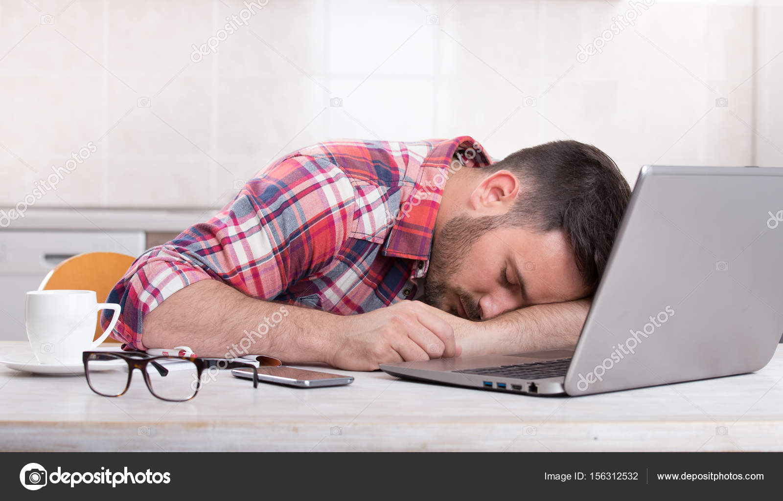 Man Sleeping Above Laptop At Home Stock Photo C Budabar 156312532