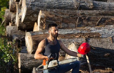 Oduncu ile testere gövdeleri üzerinde