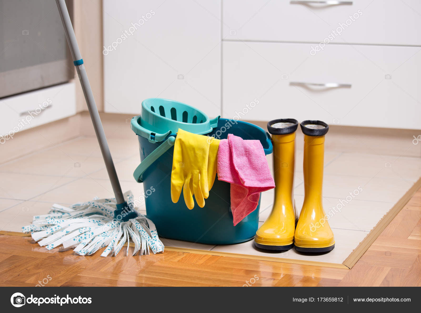 Cleaning Equipment On Kitchen Floor Stock Photo Budabar 173659812 Cleaning Equipment On Kitchen Floor Stock Image