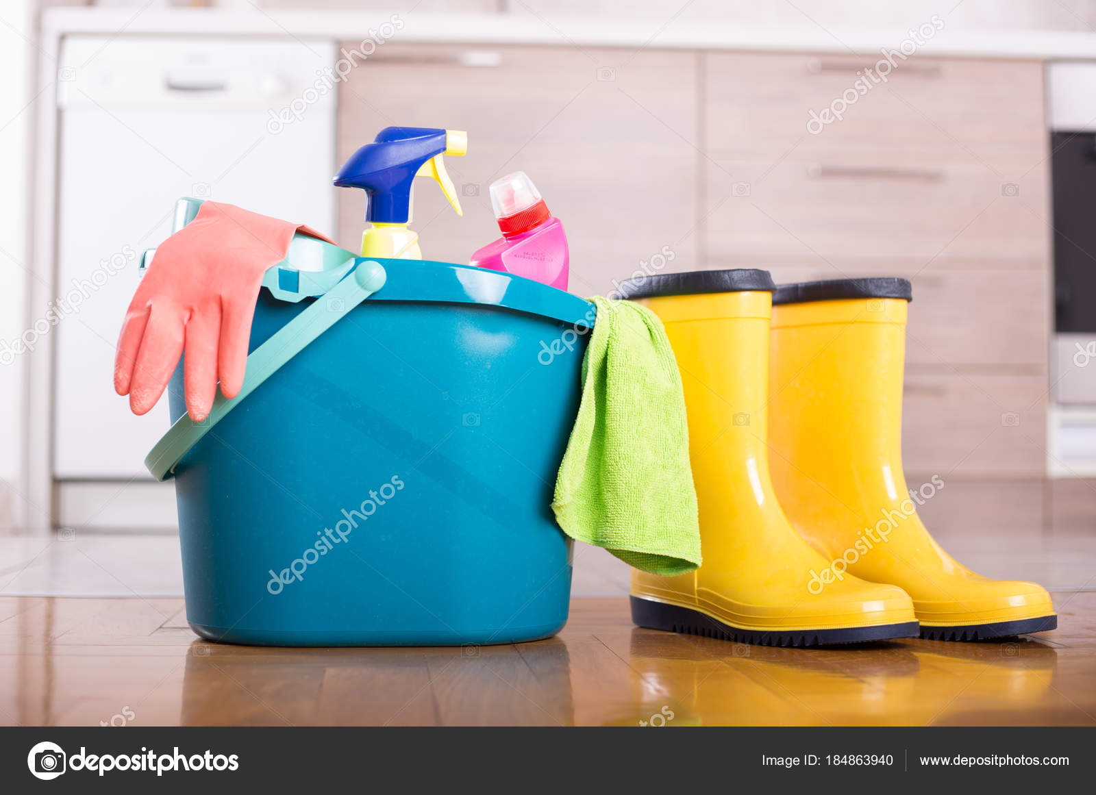 Cleaning Equipment On Floor In Kitchen Stock Photo Budabar Cleaning Equipment On Floor In Kitchen Stock Image