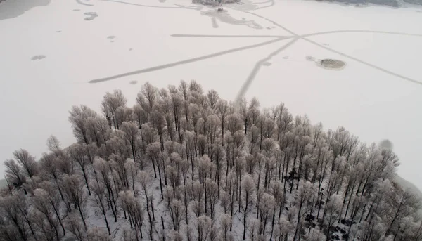 Imagen aérea del río congelado en el bosque —  Fotos de Stock