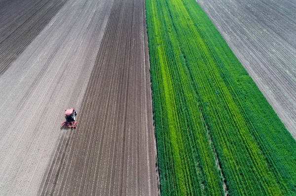 Trator trabalhando no campo na primavera — Fotografia de Stock