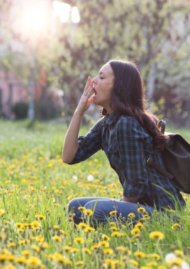 Bahar polen alerji nedeniyle hapşırma kadın