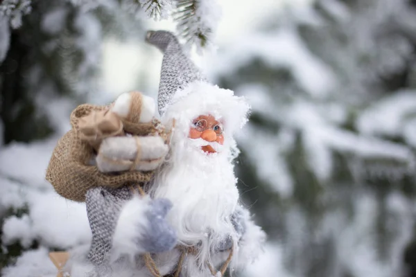 Santa Claus with snowy christmas tree — Stock Photo, Image