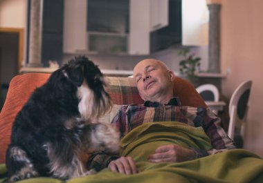 Dog waking up owner that napping