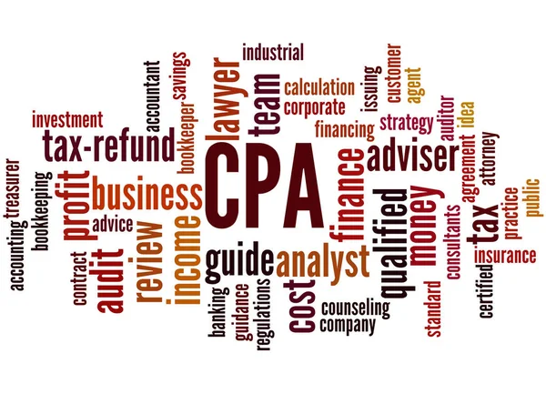 CPA - certifikovaným auditorem, slovo cloud koncepce — Stock fotografie