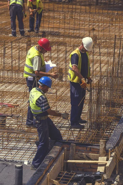 Construction team with blueprint working 6 — Stock Photo, Image