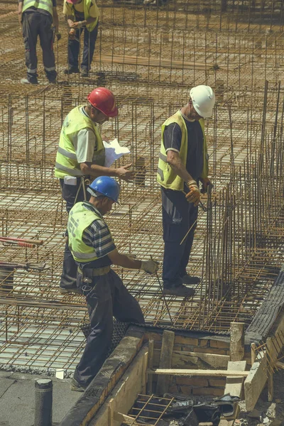 Construction team with blueprint working 7 — Stock Photo, Image