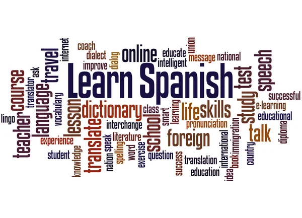 学习西班牙语，字云概念 4 — 图库照片