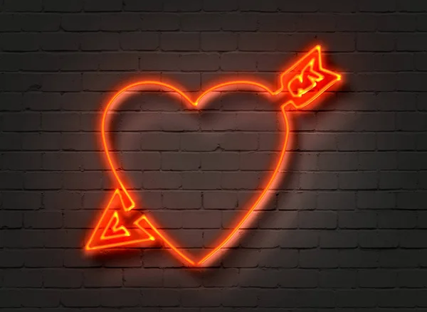 Heart With Arrow, neon sign on brick wall — Stock Photo, Image