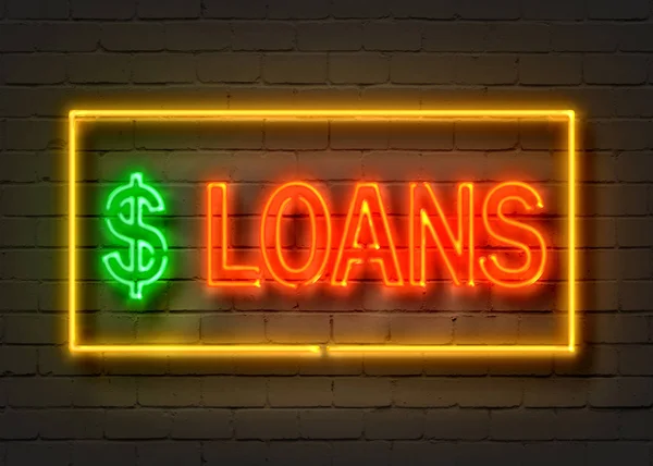 Loans, neon sign on brick wall — Stock Photo, Image