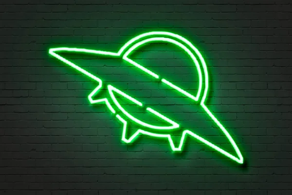 UFO, insegna al neon su muro di mattoni — Foto Stock