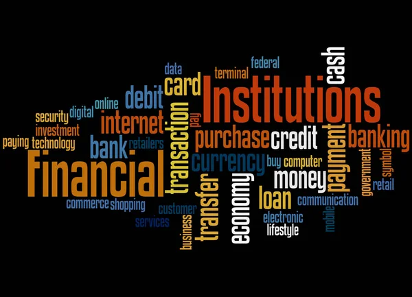 Instituciones financieras, concepto de nube de palabras — Foto de Stock